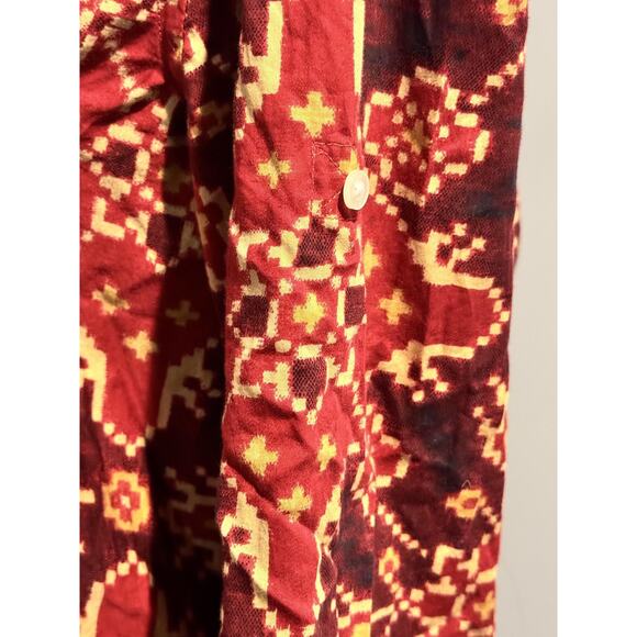 Lauren Ralph Lauren Blouse Womens Petite P/M Red Geometric Tunic Cotton Top - Picture 6 of 8